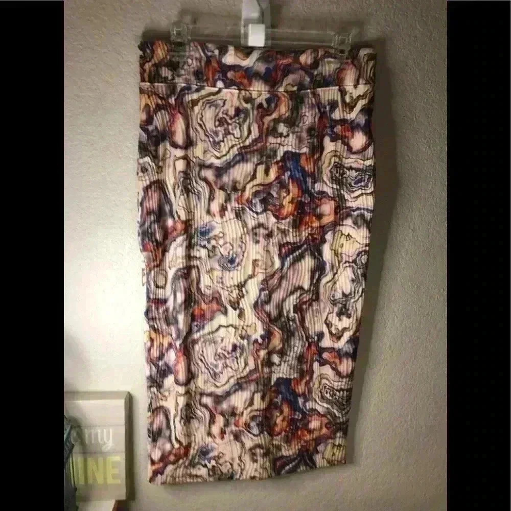 Leith Pink Multi Pastel Wavy Abalone Print Stretch Ribbed Skirt sz large…